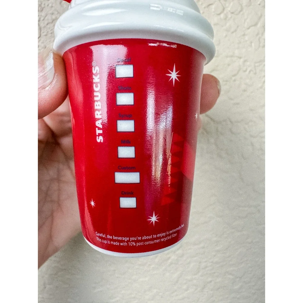 Starbucks 2012 Holiday Red Cup Snowman Ceramic Mini Coffee Cup Ornament Festive